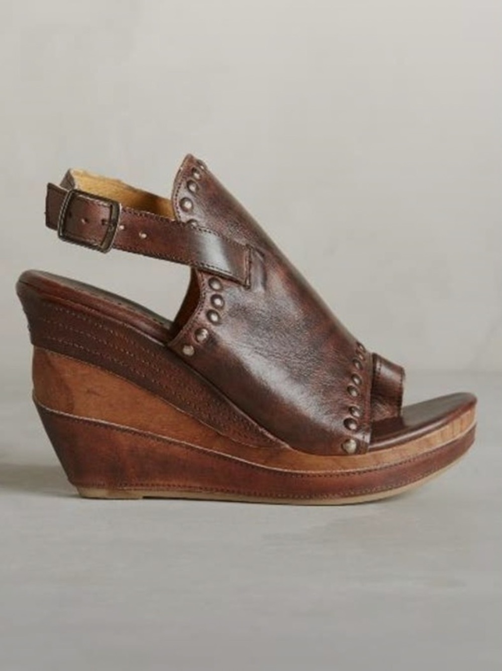 Bed Stu Brown Leather Studded Wedge Sandals
